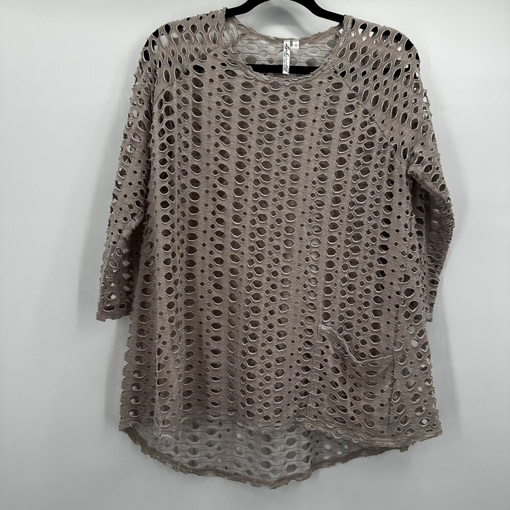 Lulu B Top Womens Small Cutout Mesh Pullover Open Knit Net Oversized Beach